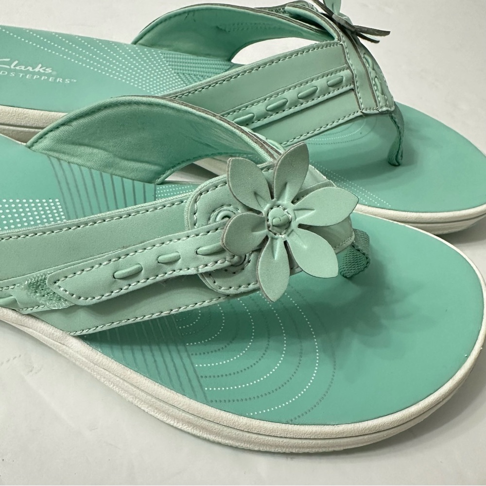 Clarks Cloudsteppers Womens Sandals Flip Flop Comfort Flower Turquoise 9.5 - Picture 6 of 10